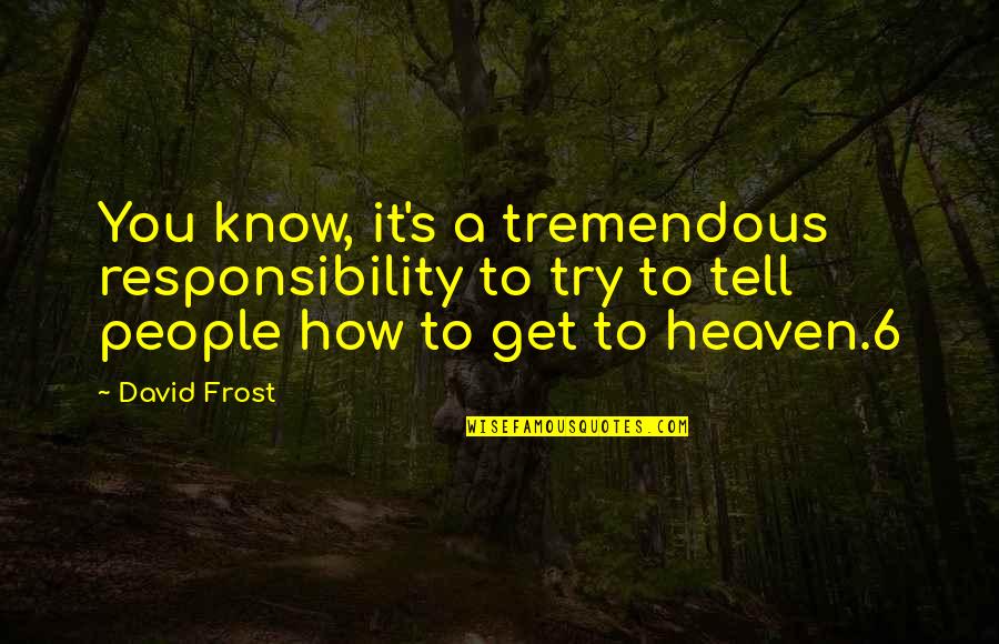 Retrasar Quotes By David Frost: You know, it's a tremendous responsibility to try