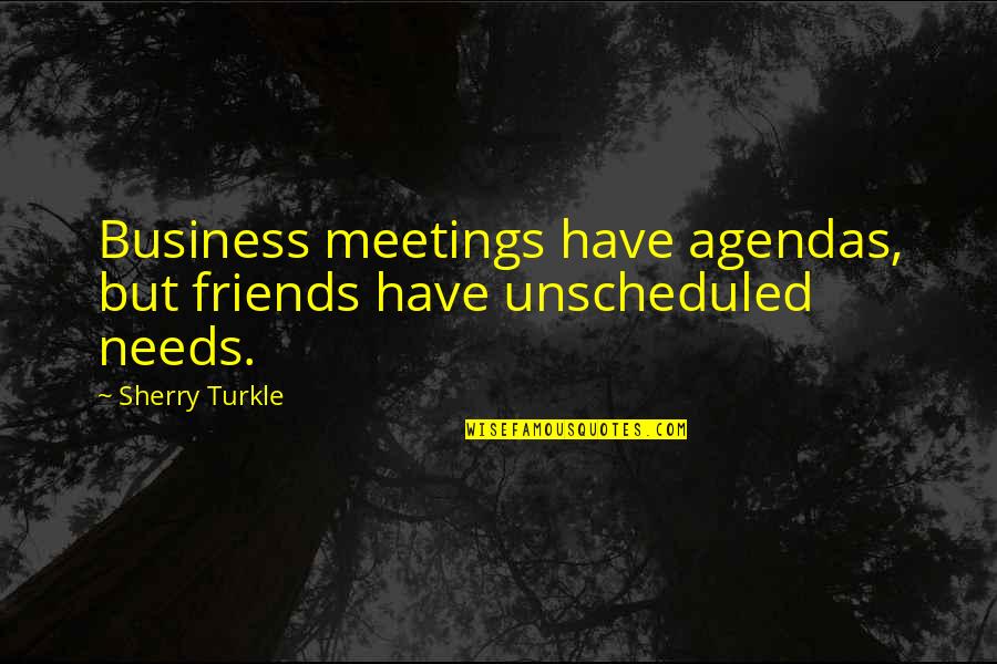 Reyna Ramirez Quotes By Sherry Turkle: Business meetings have agendas, but friends have unscheduled