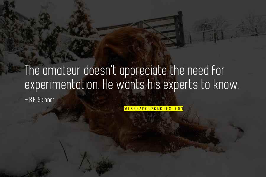 Ribero Jiujitsu Quotes By B.F. Skinner: The amateur doesn't appreciate the need for experimentation.