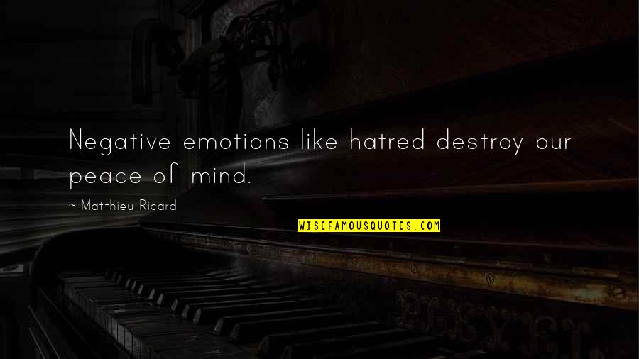 Rose Niland Quotes By Matthieu Ricard: Negative emotions like hatred destroy our peace of