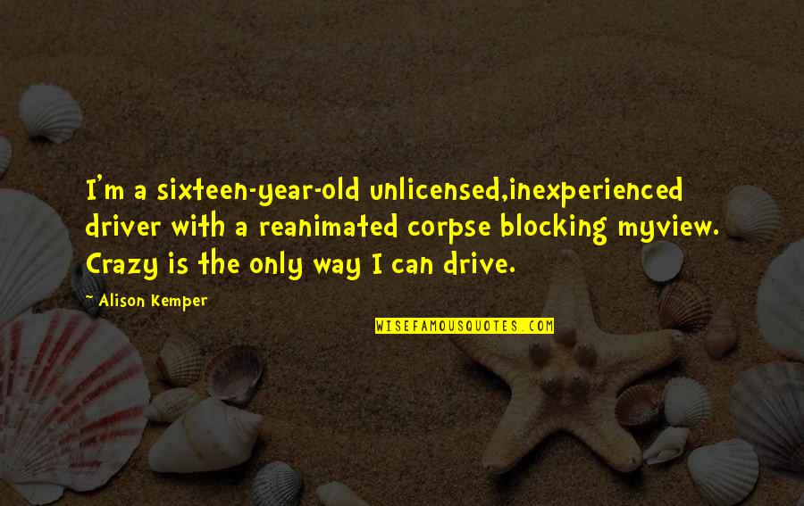 Rozemarijn Snoeien Quotes By Alison Kemper: I'm a sixteen-year-old unlicensed,inexperienced driver with a reanimated