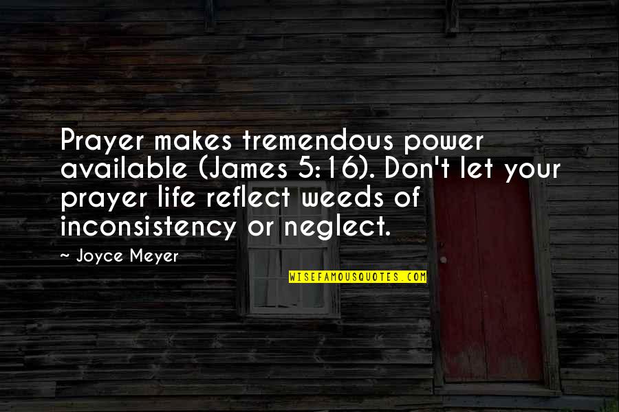 Sam Seaborn Treason Quotes By Joyce Meyer: Prayer makes tremendous power available (James 5:16). Don't