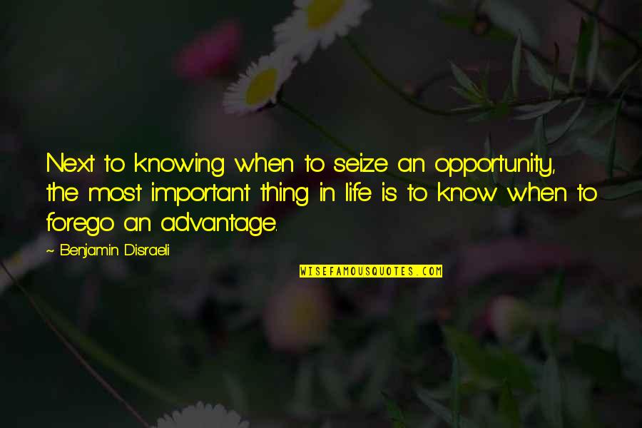 San Germ N Surf Quotes By Benjamin Disraeli: Next to knowing when to seize an opportunity,