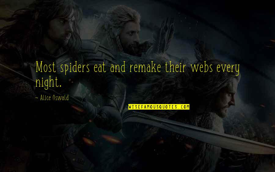 Scrutinous Synonym Quotes By Alice Oswald: Most spiders eat and remake their webs every