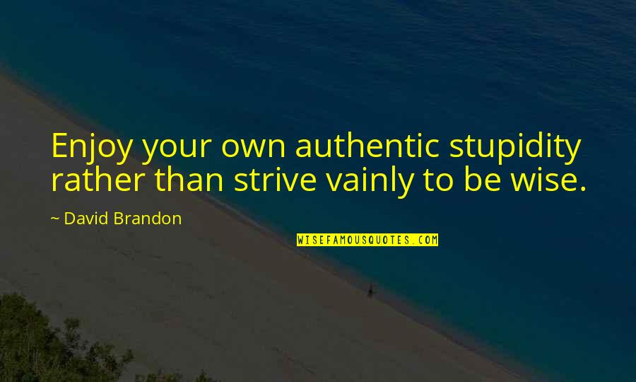 Sea And Serenity Quotes By David Brandon: Enjoy your own authentic stupidity rather than strive