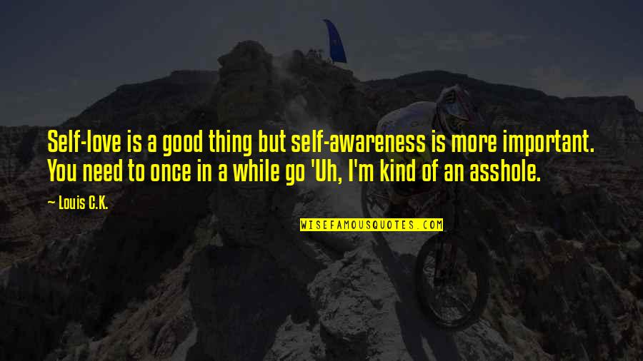 Self Love Is Important Quotes By Louis C.K.: Self-love is a good thing but self-awareness is