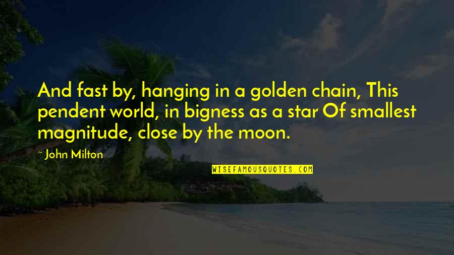 Semihumans Quotes By John Milton: And fast by, hanging in a golden chain,