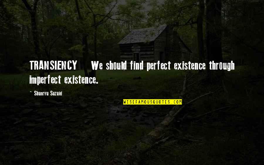 Shameless Creature Quotes By Shunryu Suzuki: TRANSIENCY We should find perfect existence through imperfect