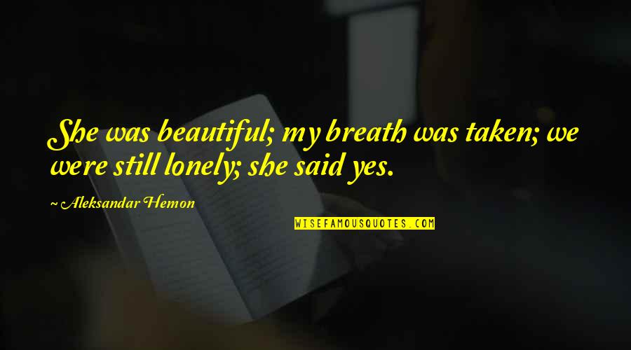 She Said Yes Quotes By Aleksandar Hemon: She was beautiful; my breath was taken; we