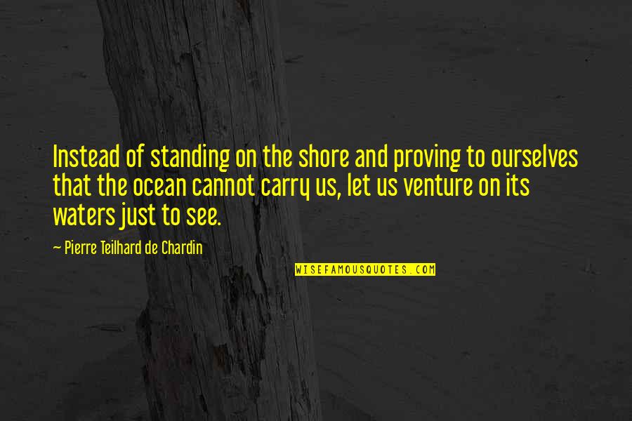 Sheryn Quotes By Pierre Teilhard De Chardin: Instead of standing on the shore and proving