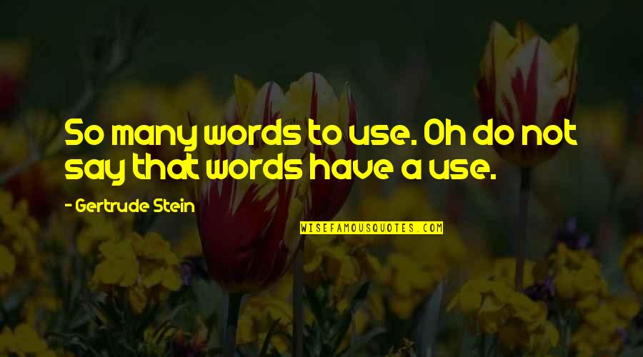 Shiesty Quotes By Gertrude Stein: So many words to use. Oh do not