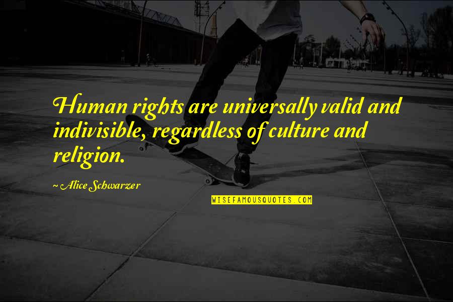 Singeing Process Quotes By Alice Schwarzer: Human rights are universally valid and indivisible, regardless