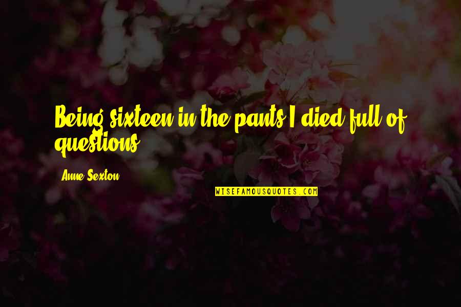 Sixteen Quotes By Anne Sexton: Being sixteen in the pants I died full