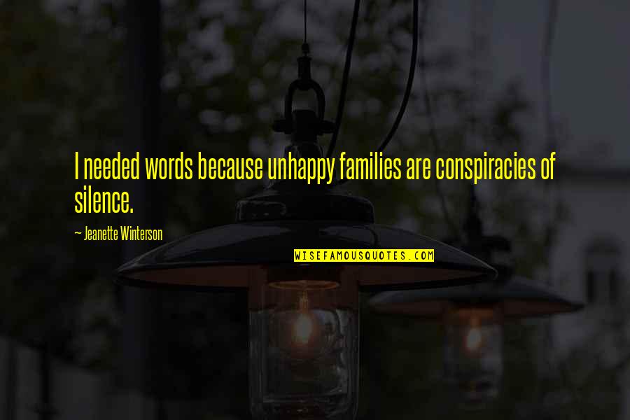 Skintick Quotes By Jeanette Winterson: I needed words because unhappy families are conspiracies