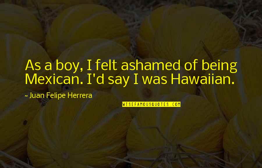 Slapper Nation Quotes By Juan Felipe Herrera: As a boy, I felt ashamed of being