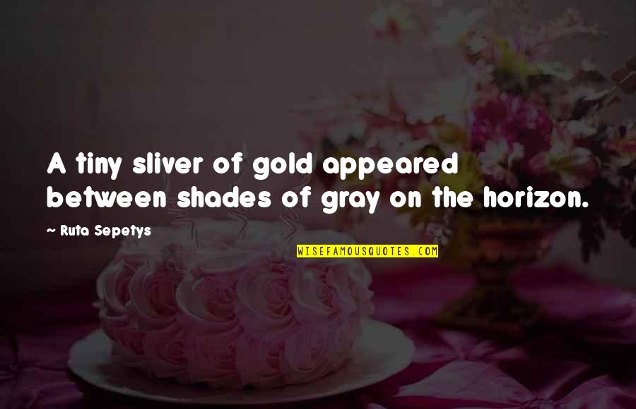 Sliver's Quotes By Ruta Sepetys: A tiny sliver of gold appeared between shades