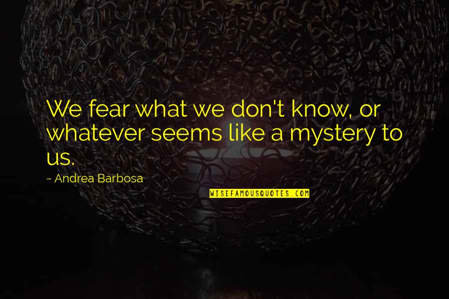 Smile Even Though Quotes By Andrea Barbosa: We fear what we don't know, or whatever