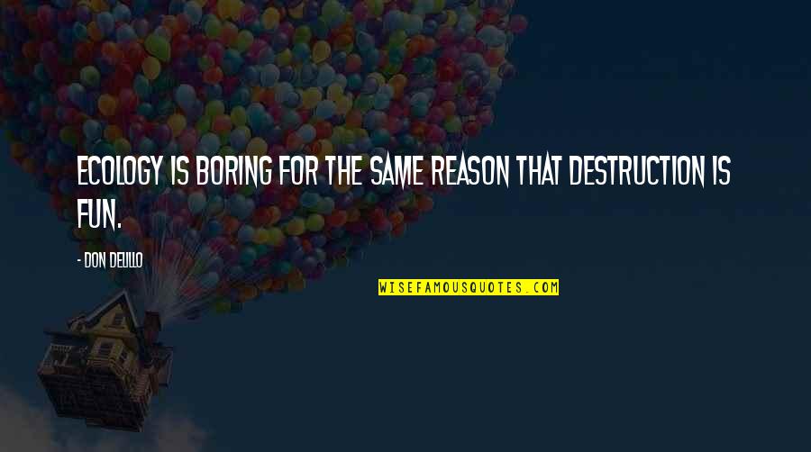 Soulcraft Woodshop Quotes By Don DeLillo: Ecology is boring for the same reason that