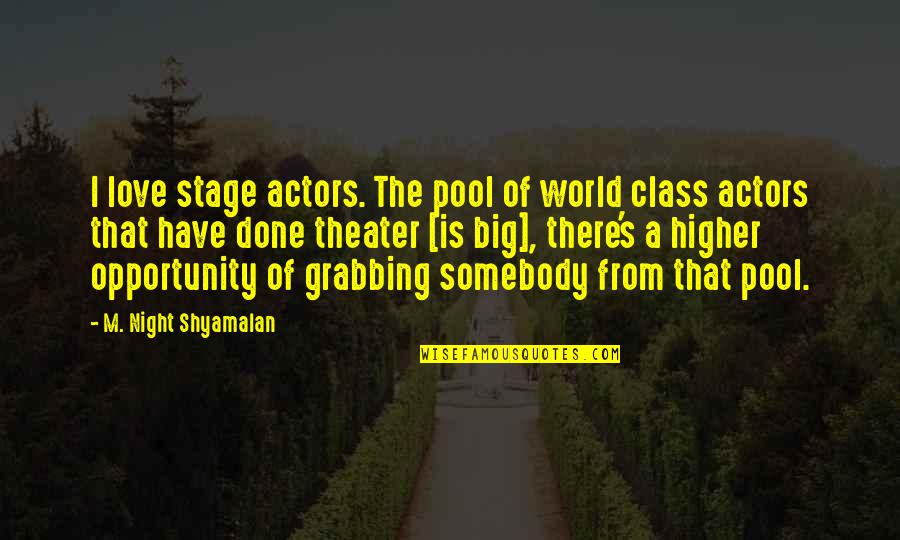 Stage For A Big Quotes By M. Night Shyamalan: I love stage actors. The pool of world