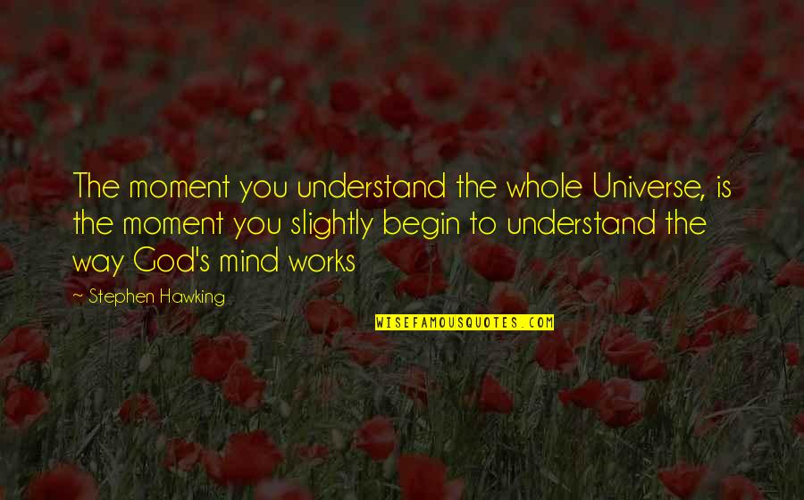 Stephen Hawking And God Quotes By Stephen Hawking: The moment you understand the whole Universe, is