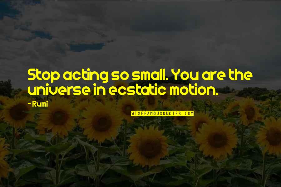 Stop Motion Quotes By Rumi: Stop acting so small. You are the universe