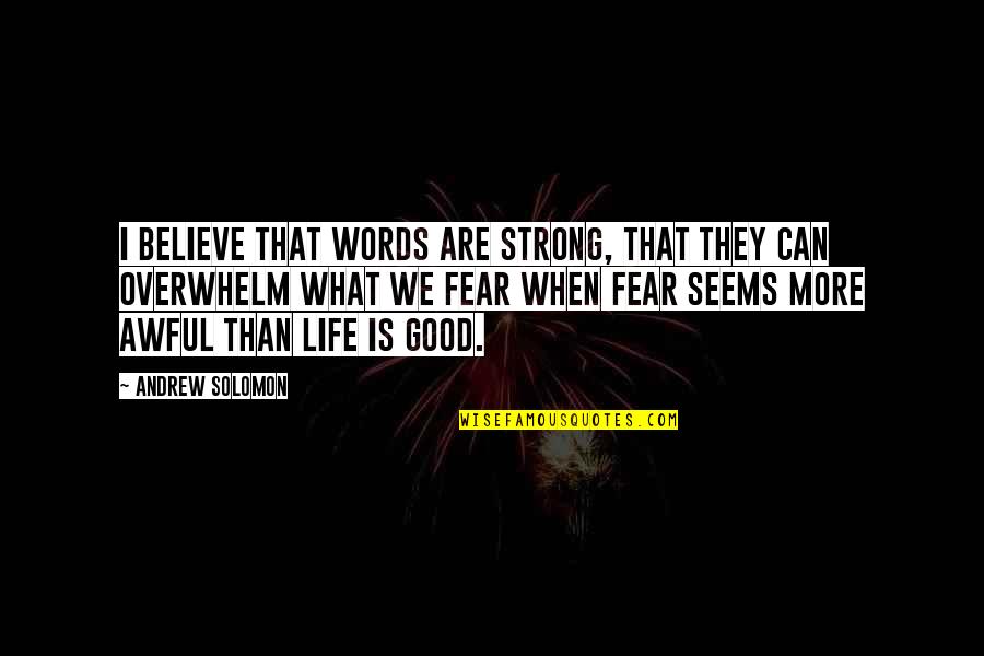 Strong Believe Quotes By Andrew Solomon: I believe that words are strong, that they