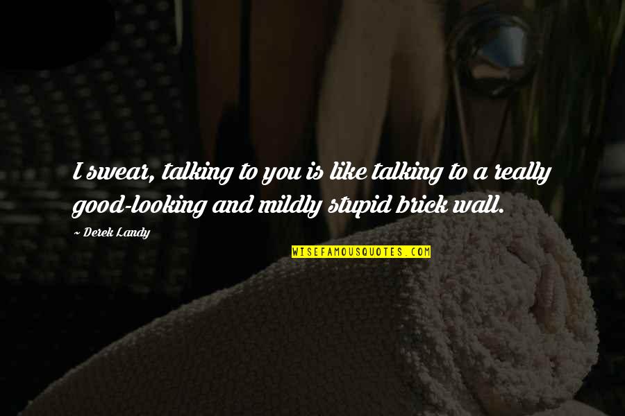 Talking To Wall Quotes By Derek Landy: I swear, talking to you is like talking