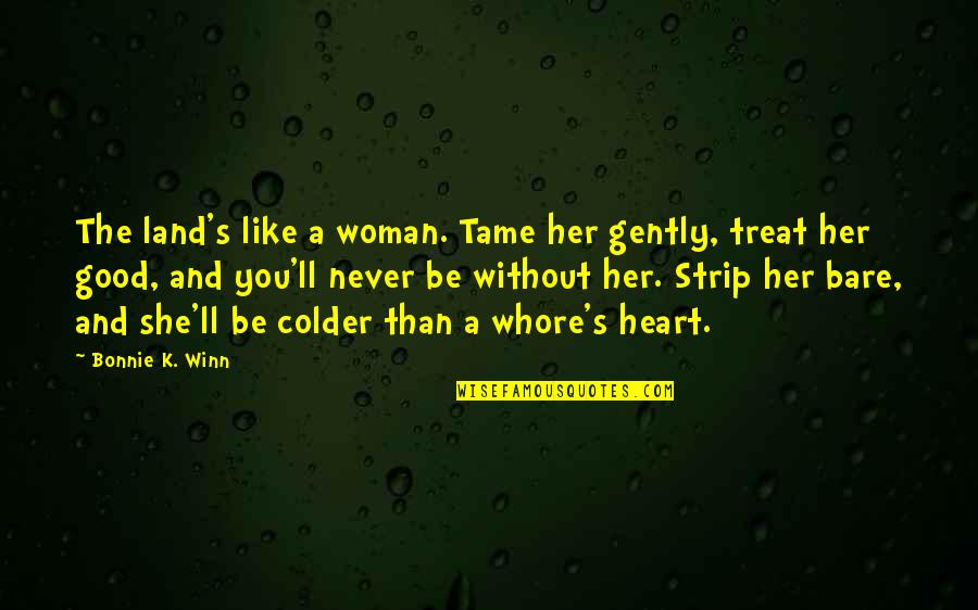 Tame A Woman Quotes By Bonnie K. Winn: The land's like a woman. Tame her gently,