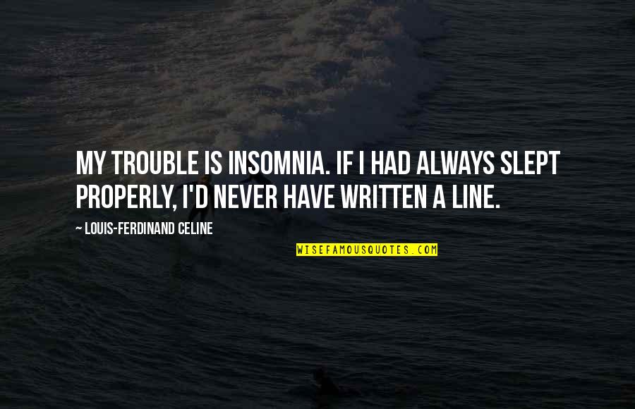 Tercekik In English Quotes By Louis-Ferdinand Celine: My trouble is insomnia. If I had always