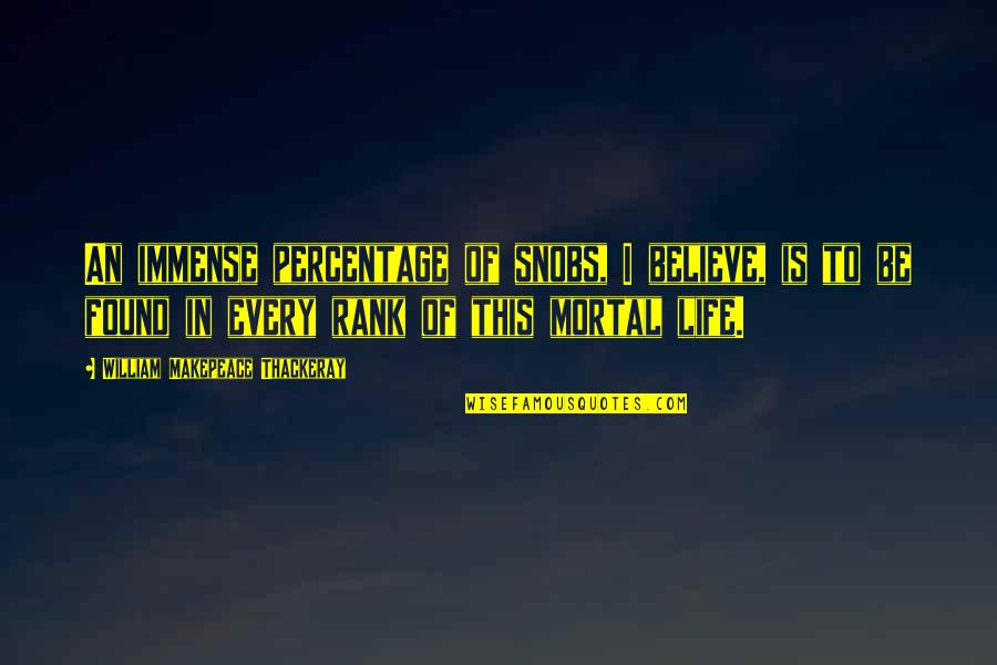 Thackeray's Quotes By William Makepeace Thackeray: An immense percentage of snobs, I believe, is