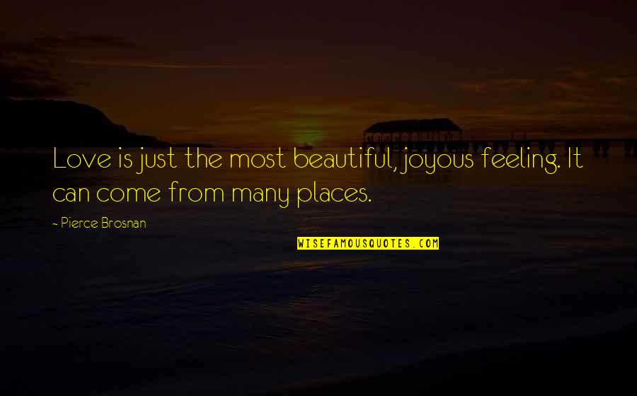 The Beautiful Places Quotes By Pierce Brosnan: Love is just the most beautiful, joyous feeling.