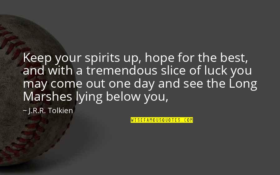 The Best Of Luck Quotes By J.R.R. Tolkien: Keep your spirits up, hope for the best,