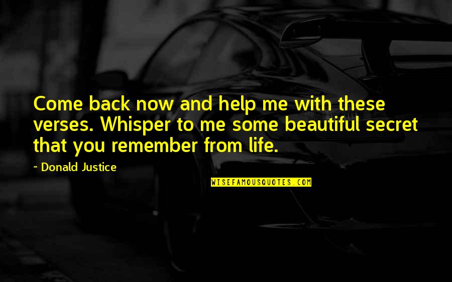 The Help Justice Quotes By Donald Justice: Come back now and help me with these