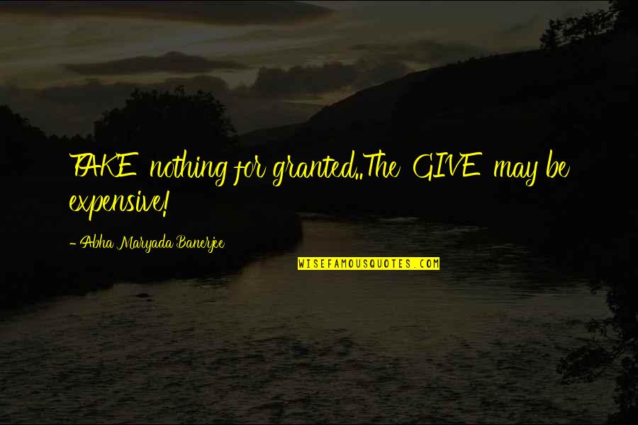 The Nucleus Quotes By Abha Maryada Banerjee: TAKE' nothing for granted..The 'GIVE' may be expensive!