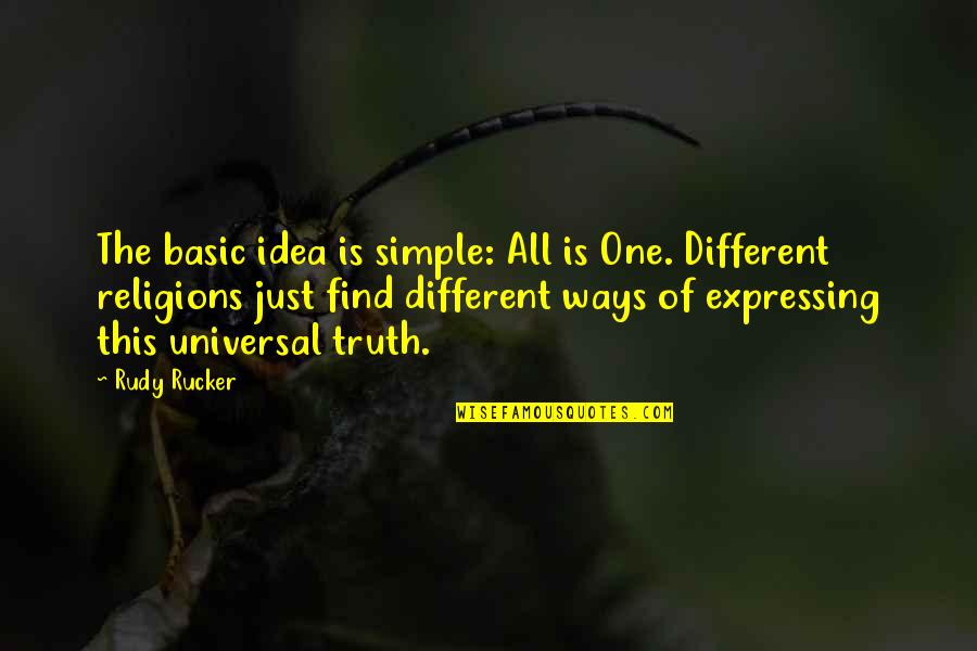 The Simple Quotes By Rudy Rucker: The basic idea is simple: All is One.