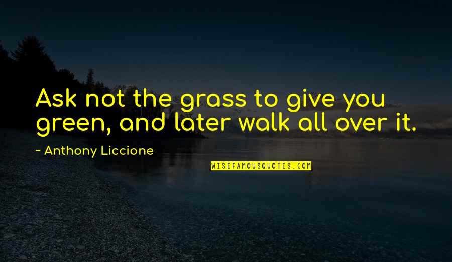 The Walk Quotes By Anthony Liccione: Ask not the grass to give you green,