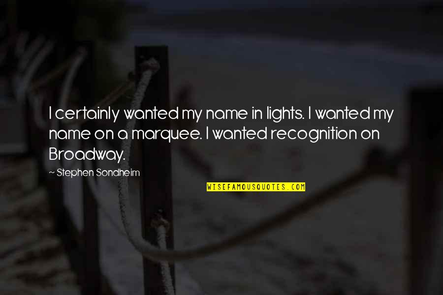 Theperksofbeingawallflower Quotes By Stephen Sondheim: I certainly wanted my name in lights. I