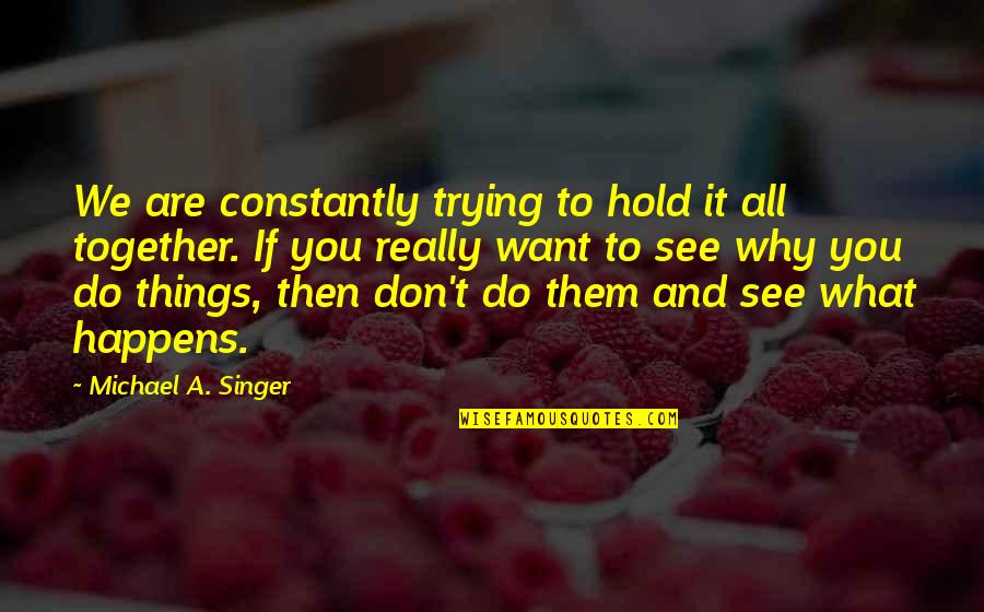 Things You Don't Want To See Quotes By Michael A. Singer: We are constantly trying to hold it all