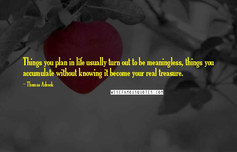 Thomas Adcock quotes: Things you plan in life usually turn out to be meaningless, things you accumulate without knowing it become your real treasure.