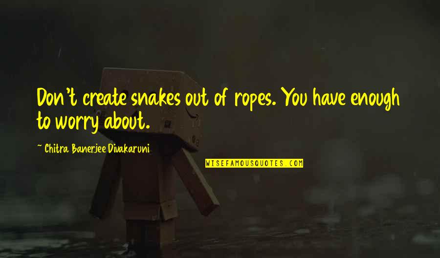 Thornbacks Quotes By Chitra Banerjee Divakaruni: Don't create snakes out of ropes. You have