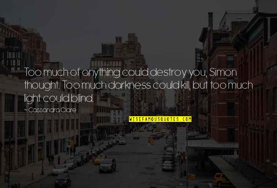 Thought Of You Quotes By Cassandra Clare: Too much of anything could destroy you, Simon