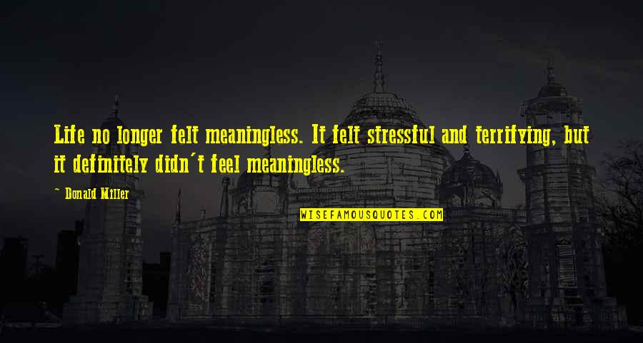 Throbbing Headache Quotes By Donald Miller: Life no longer felt meaningless. It felt stressful