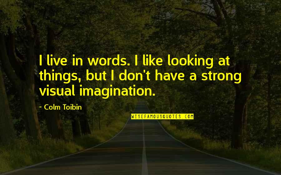 Toibin Colm Quotes By Colm Toibin: I live in words. I like looking at