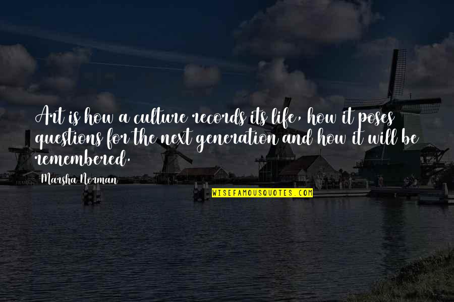 Too Many Questions Quotes By Marsha Norman: Art is how a culture records its life,