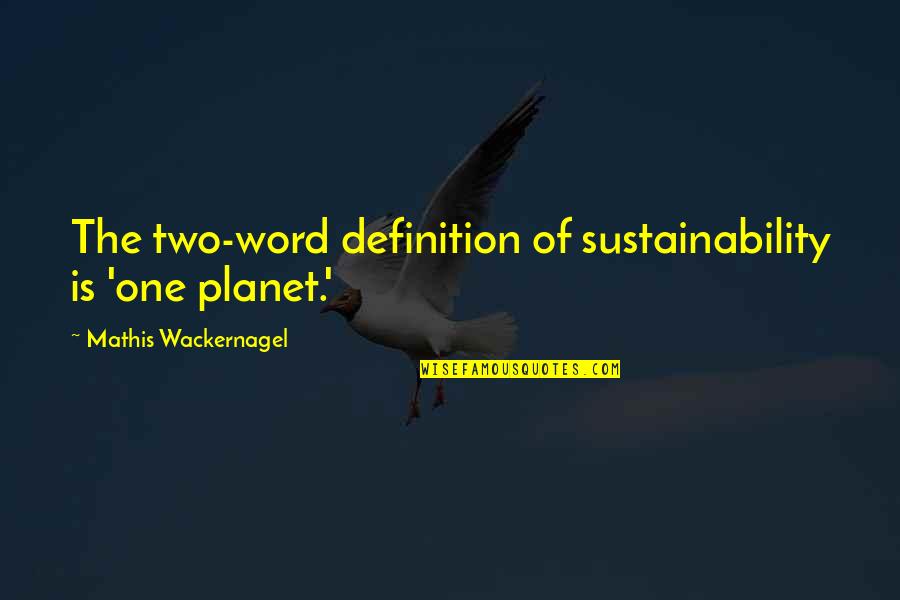 Trahan Winery Quotes By Mathis Wackernagel: The two-word definition of sustainability is 'one planet.'