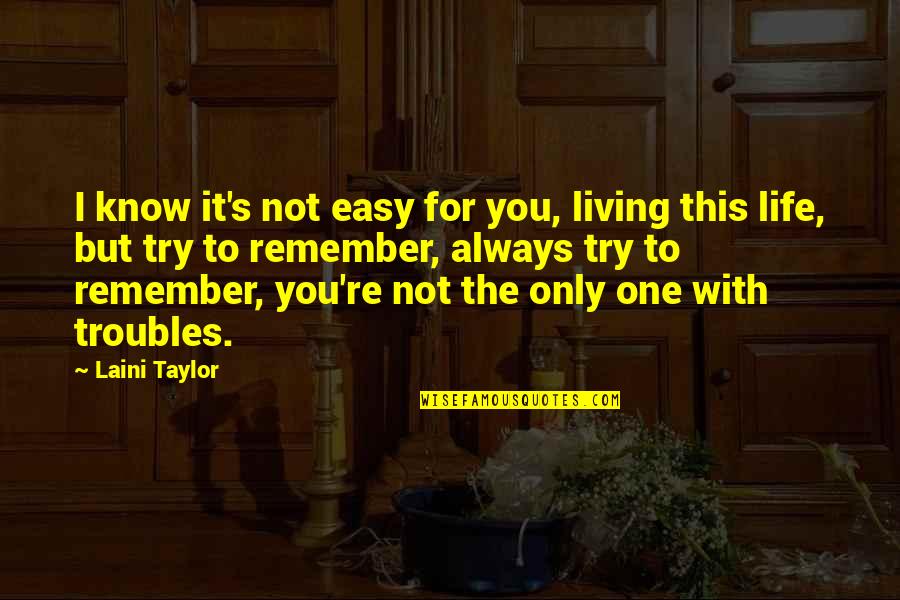 Try Life Quotes By Laini Taylor: I know it's not easy for you, living