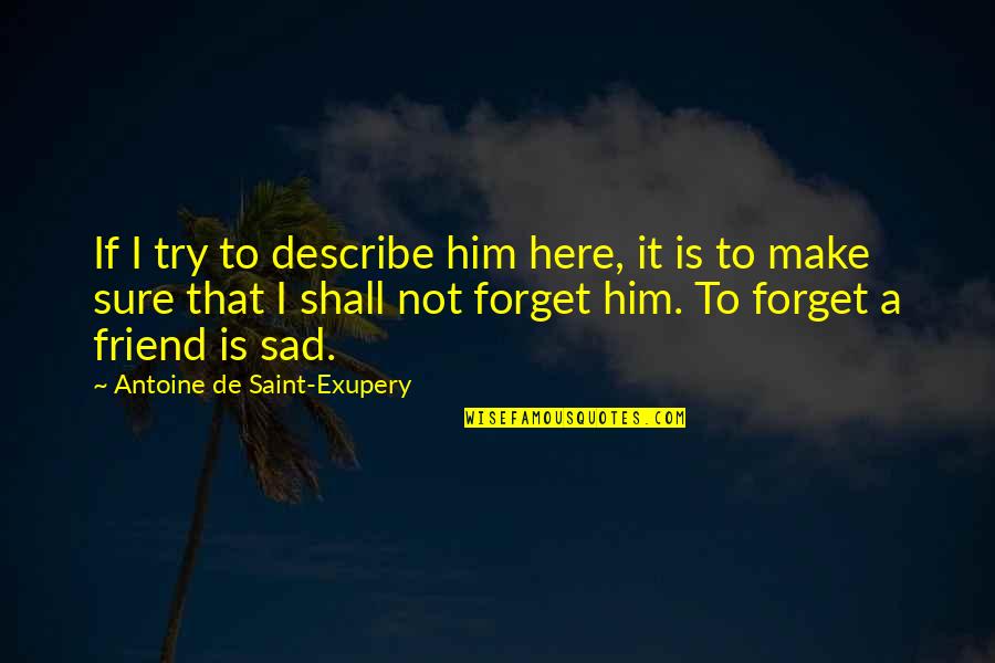 Try To Forget Quotes By Antoine De Saint-Exupery: If I try to describe him here, it