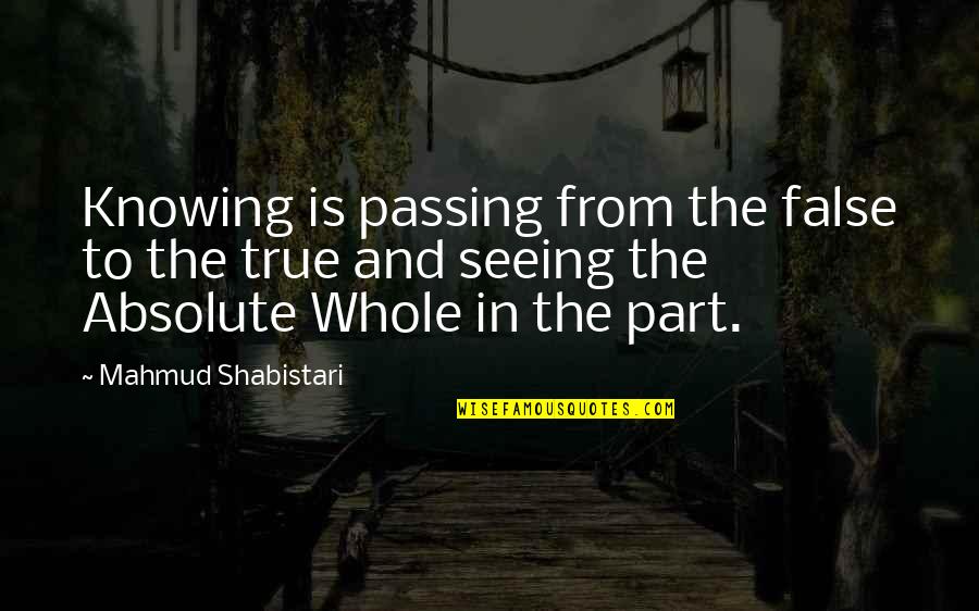 Tydings Amendment Quotes By Mahmud Shabistari: Knowing is passing from the false to the