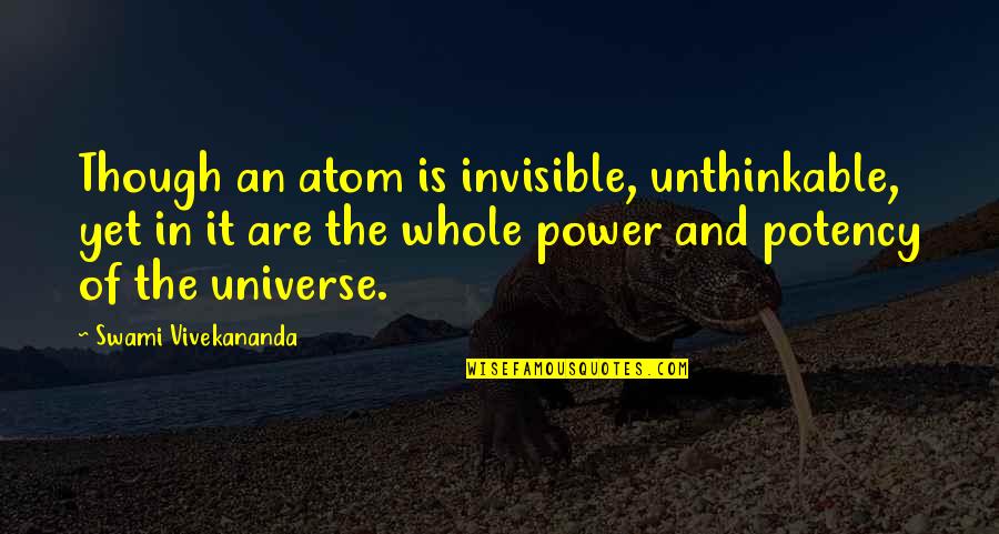 Universe Atom Quotes By Swami Vivekananda: Though an atom is invisible, unthinkable, yet in