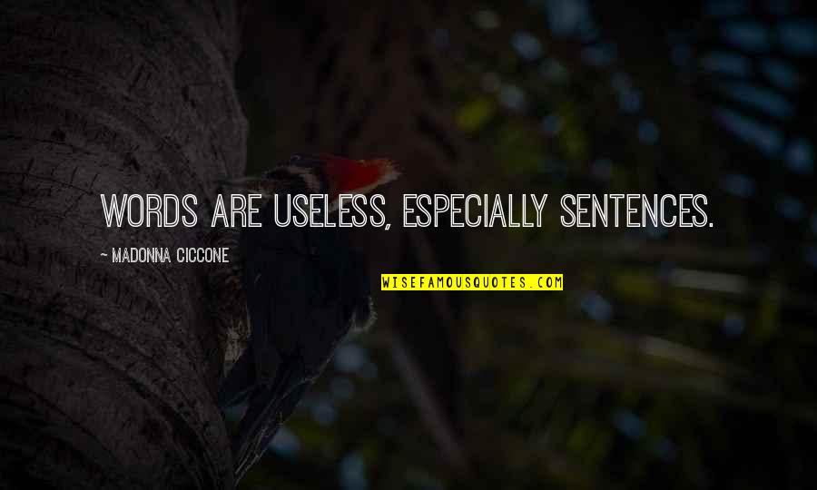 Useless Words Quotes By Madonna Ciccone: Words are useless, especially sentences.